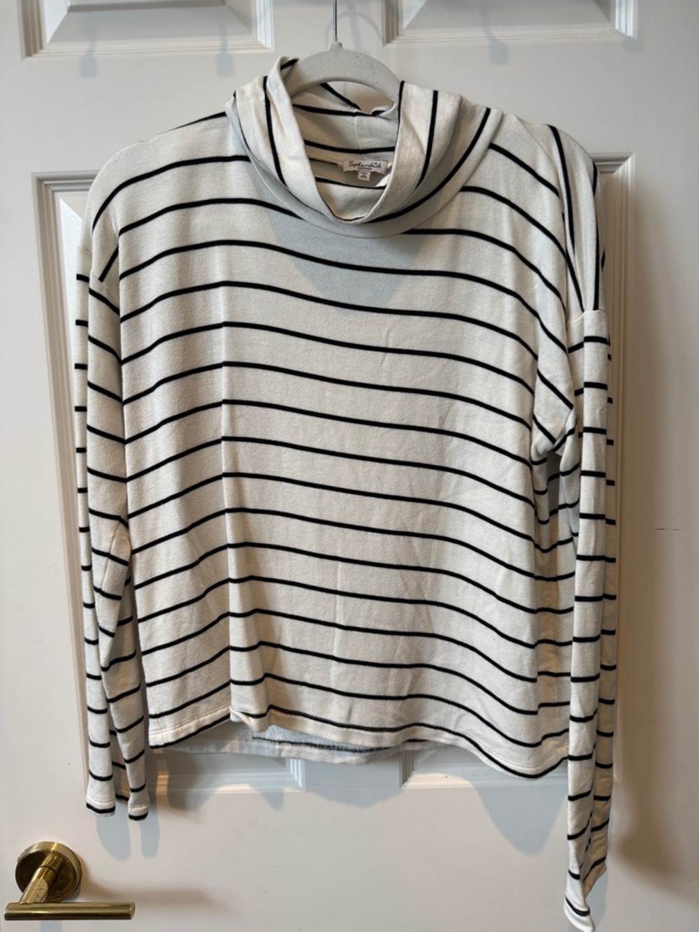 Splendid Cream and Black Striped Cowl Neck Sweater